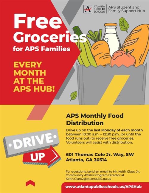 Free Groceries for APS Families every month at the APS HUB!