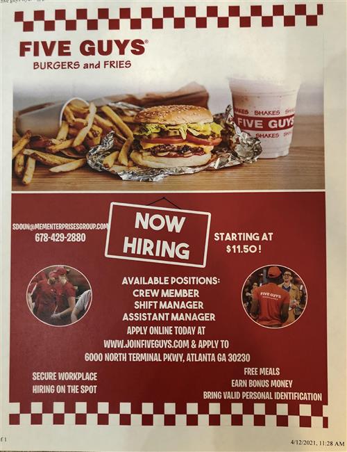 5 Guys Job Announcement