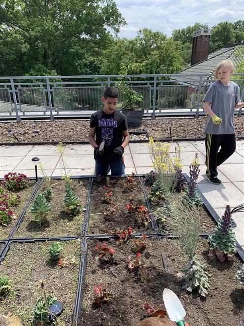 students on garden