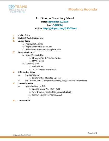 9/10/25 Meeting Agenda