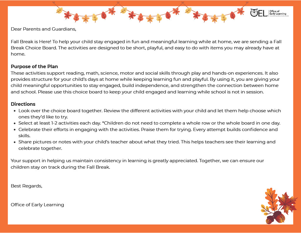 Fall Break Instructional Learning Activities