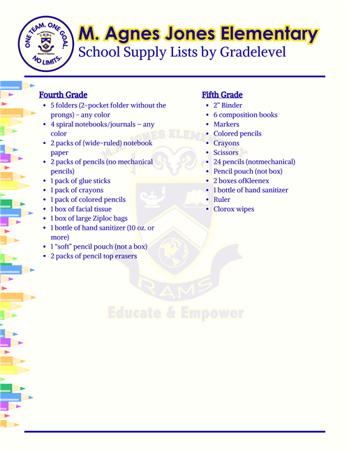 School Supply list by grade level