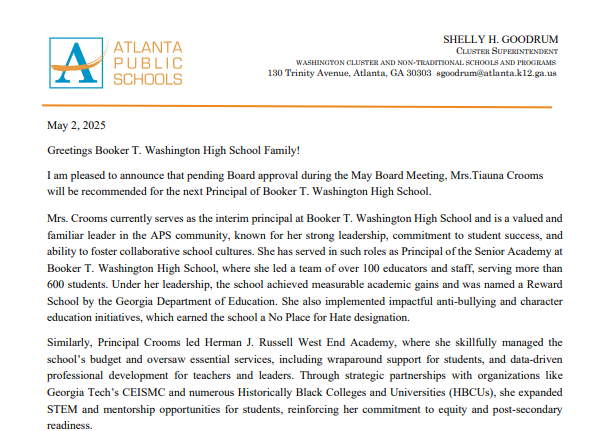  Announcement of new Principal